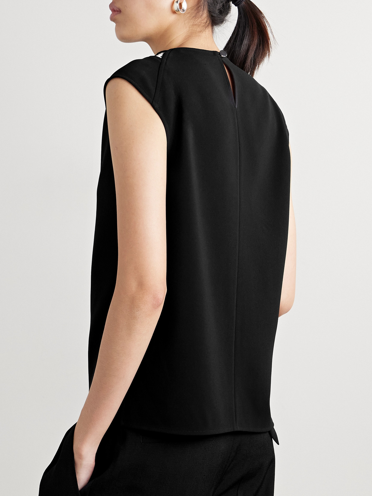 Shop Proenza Schouler Prescott Striped Knitted And Crepe Tank In Black