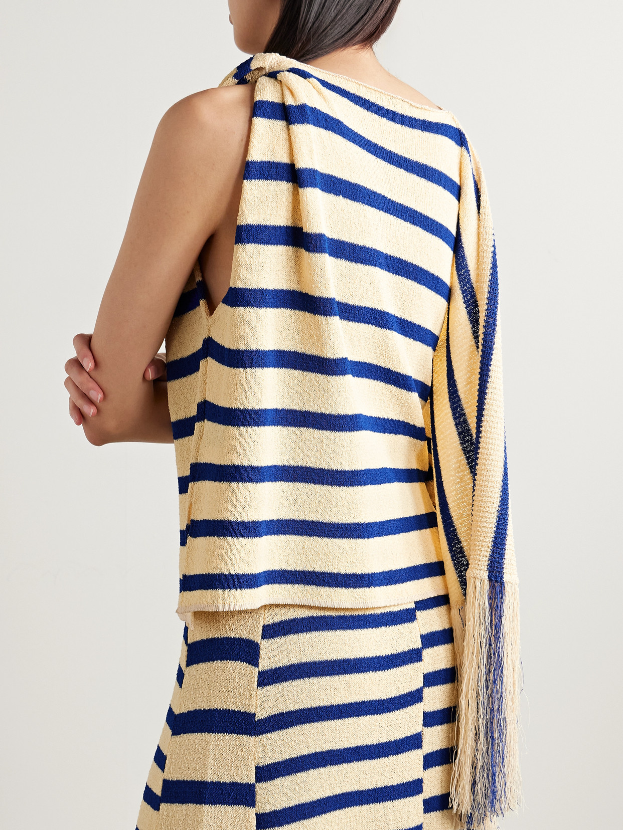 Shop Proenza Schouler Yves Asymmetric Fringed Striped Top In Blue