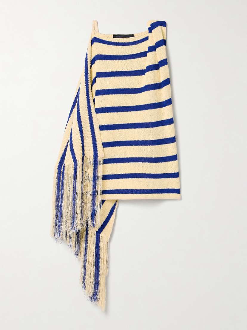 Proenza Schouler Yves Asymmetric Fringed Striped Top