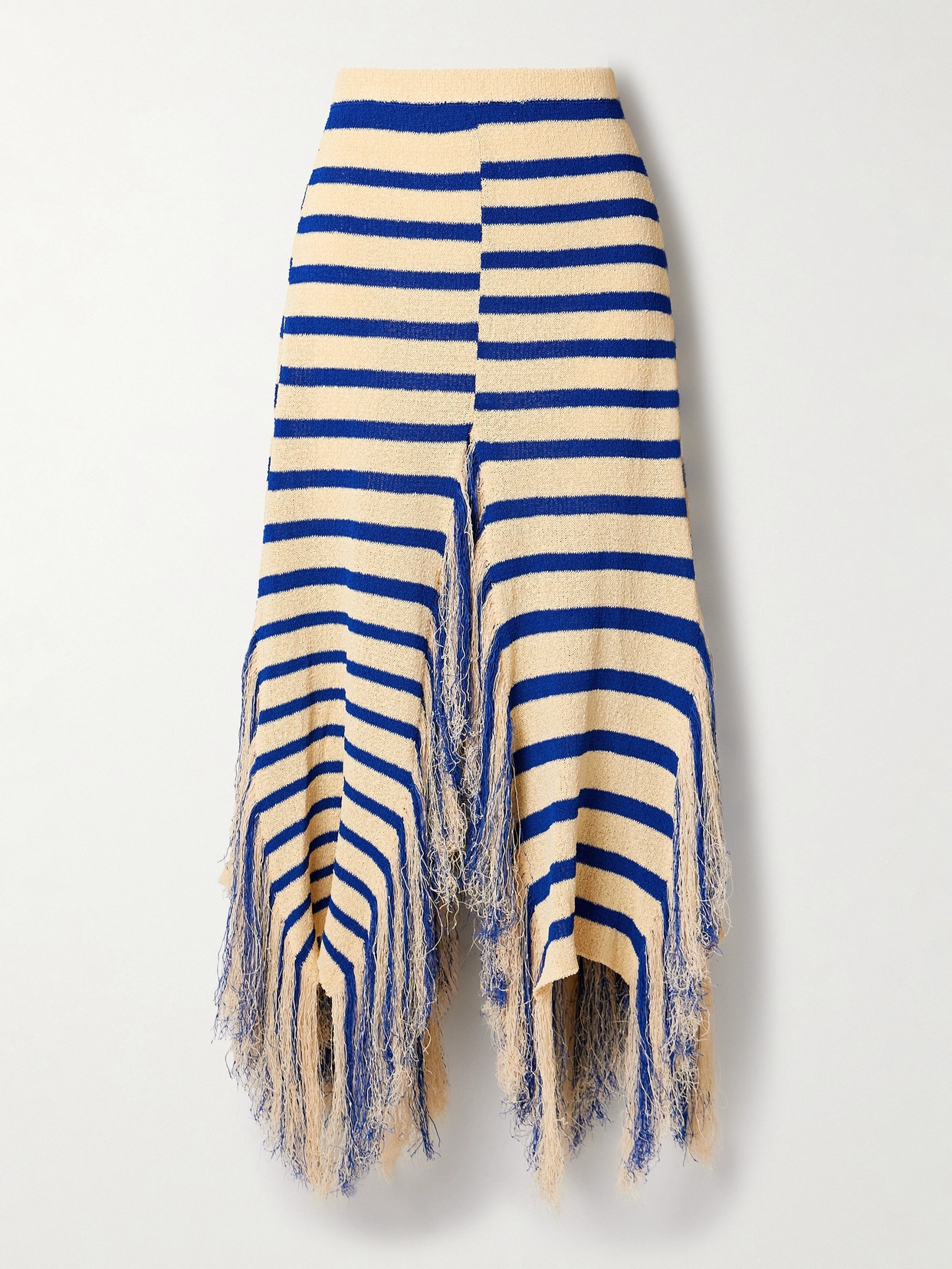 Proenza Schouler Yves Asymmetric Fringed Striped Knitted Maxi Skirt In Blue
