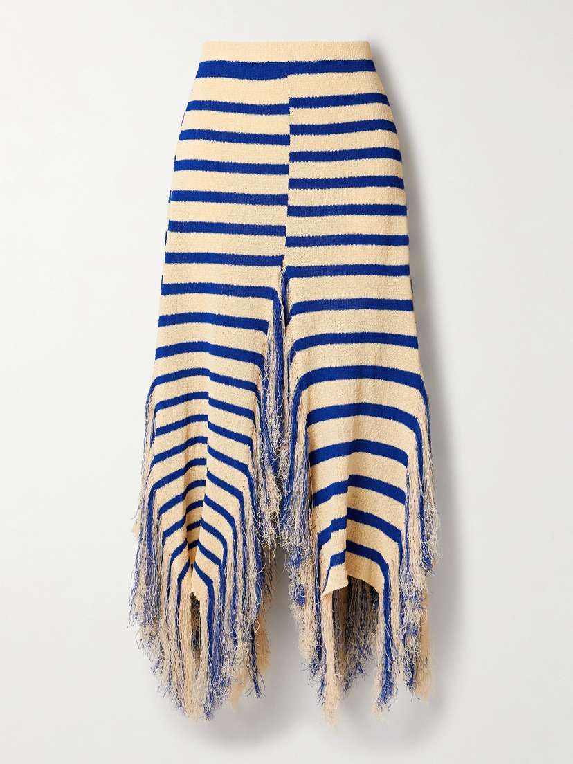 Proenza Schouler Yves Asymmetric Fringed Striped Knitted Maxi Skirt