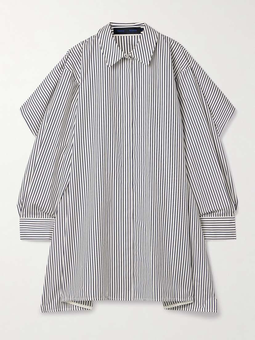 Proenza Schouler Isla Cape-effect Striped Cotton And Silk-blend Poplin Mini Shirt Dress
