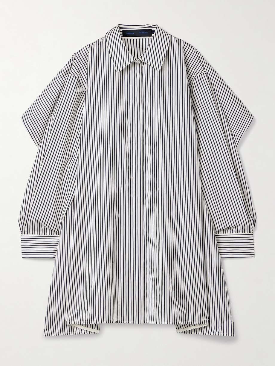 isla cape-effect striped cotton and silk-blend poplin mini shirt dress