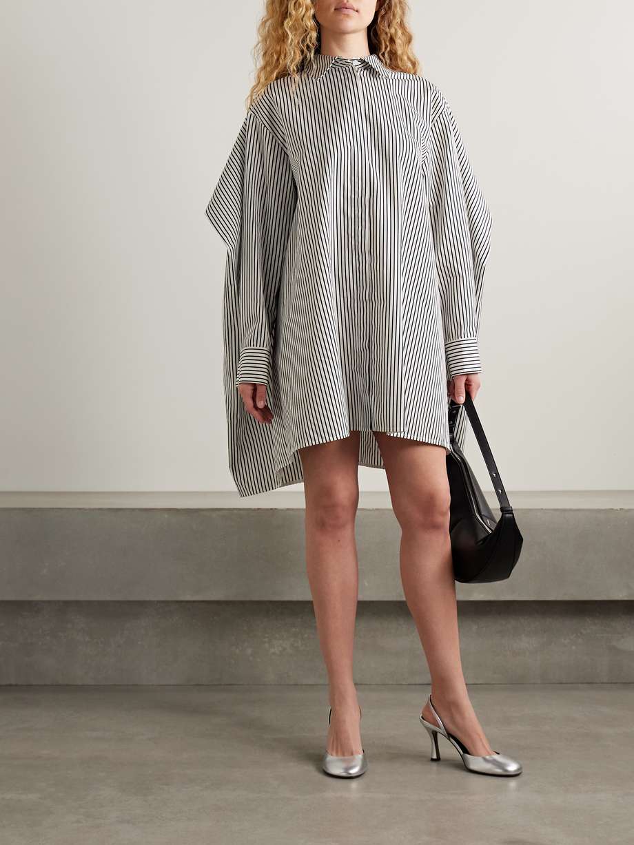isla cape-effect striped cotton and silk-blend poplin mini shirt dress