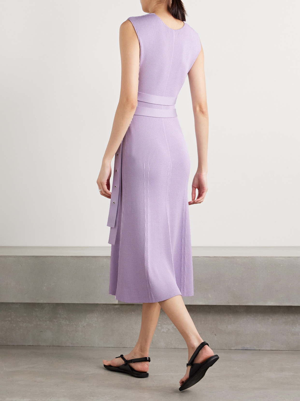 PROENZA SCHOULER MADELINE BELTED RIBBED-KNIT MIDI DRESS 