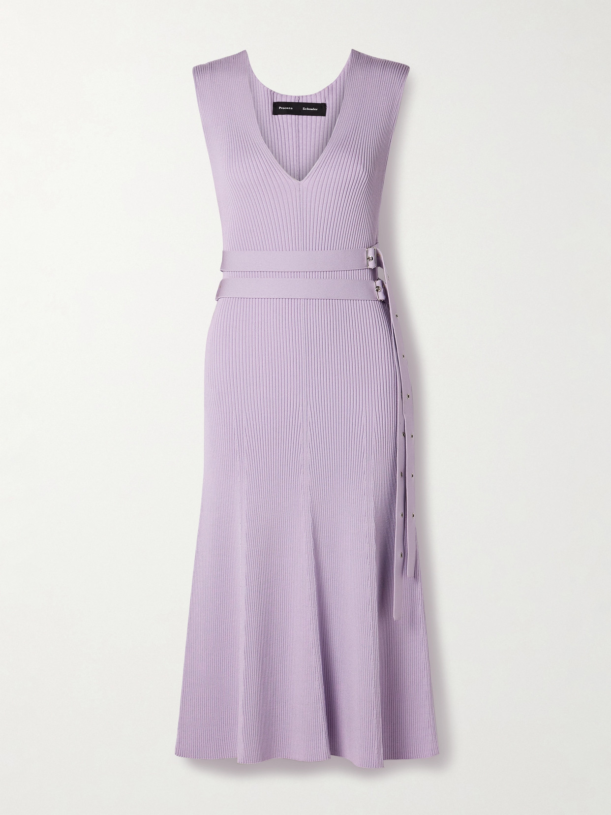 PROENZA SCHOULER MADELINE BELTED RIBBED-KNIT MIDI DRESS 