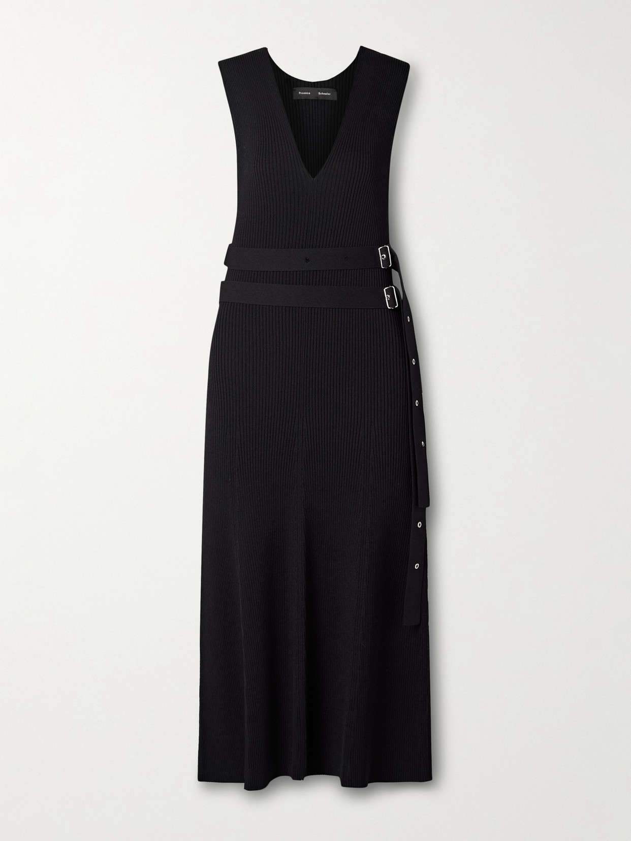 Proenza Schouler Madeline Rib-knit Belted Midi Dress In Black