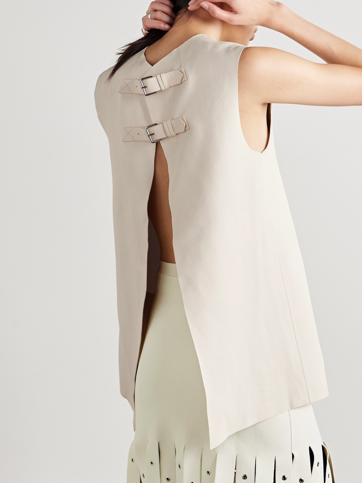 Shop Proenza Schouler Noa Buckled Open-back Leather Top In Ivory