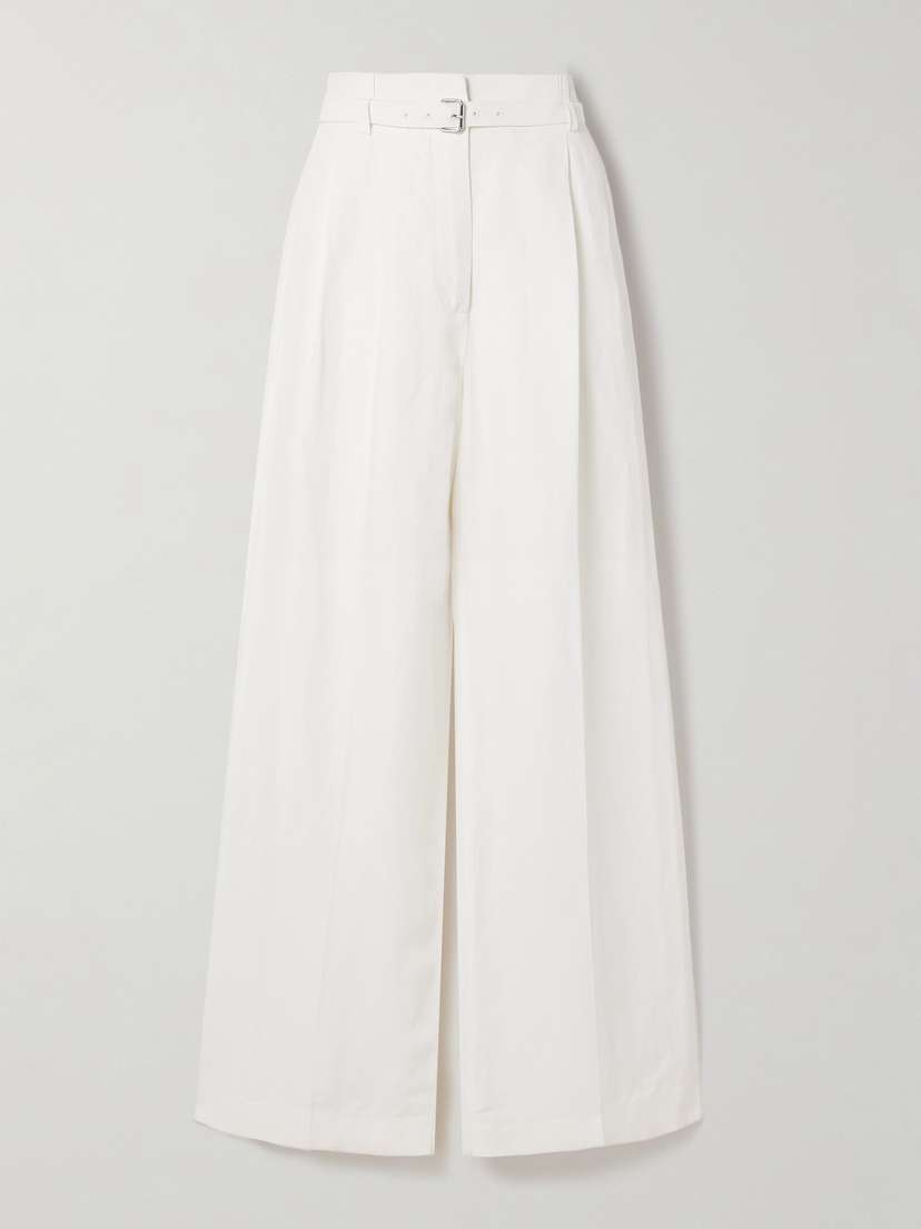 Proenza Schouler Jules Belted Pleated Poplin Wide-leg Pants