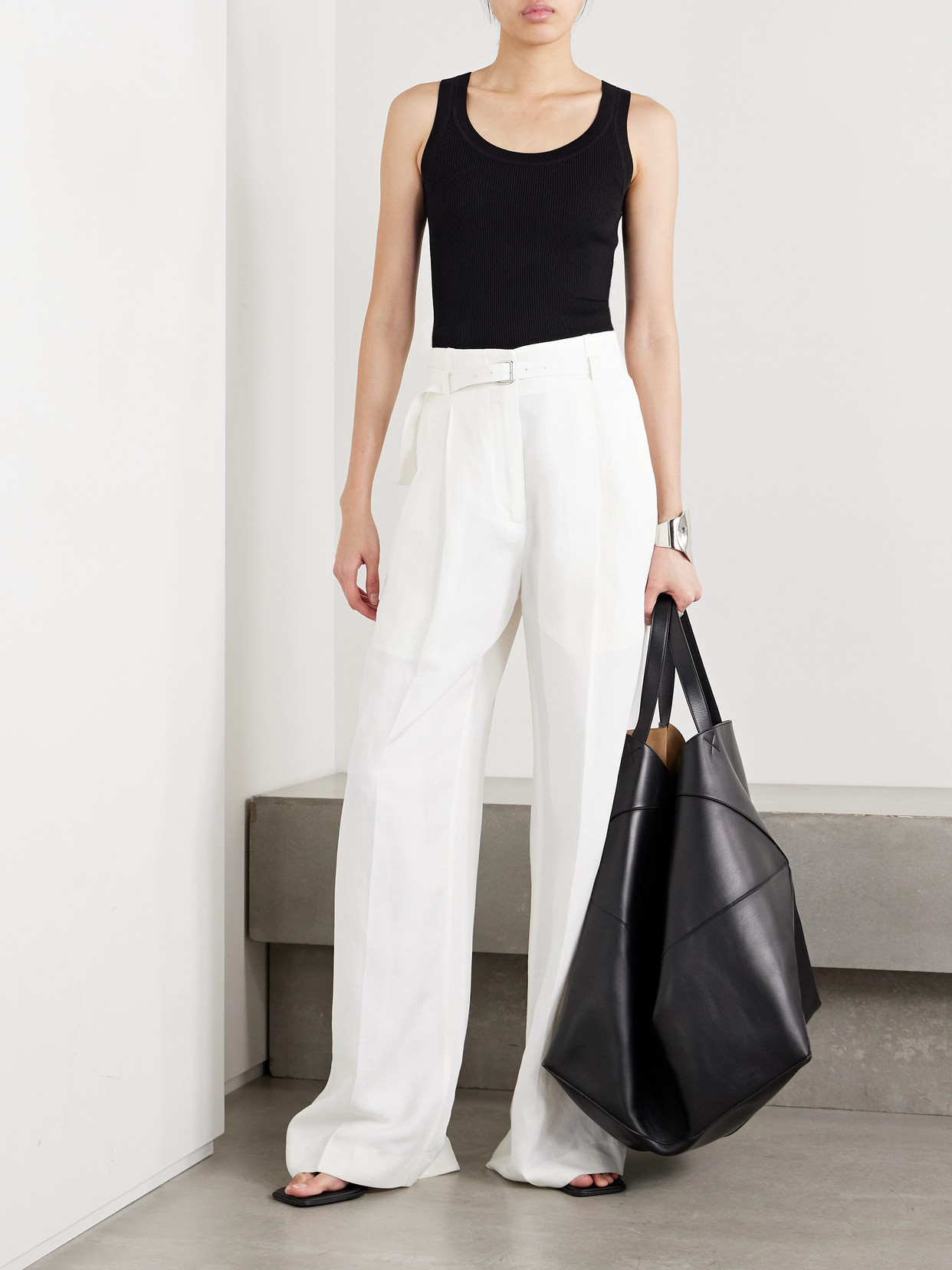 Proenza Schouler Jules Belted Pleated Poplin Wide-leg Pants In Off-white