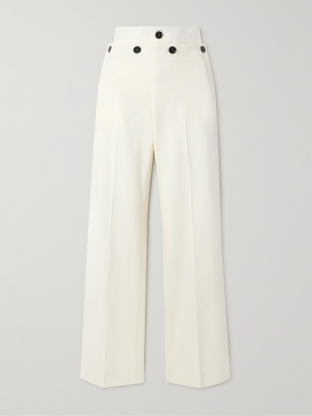 Proenza Schouler Oliver Button-embellished Wool-blend Gabardine Wide-leg Pants In Off-white