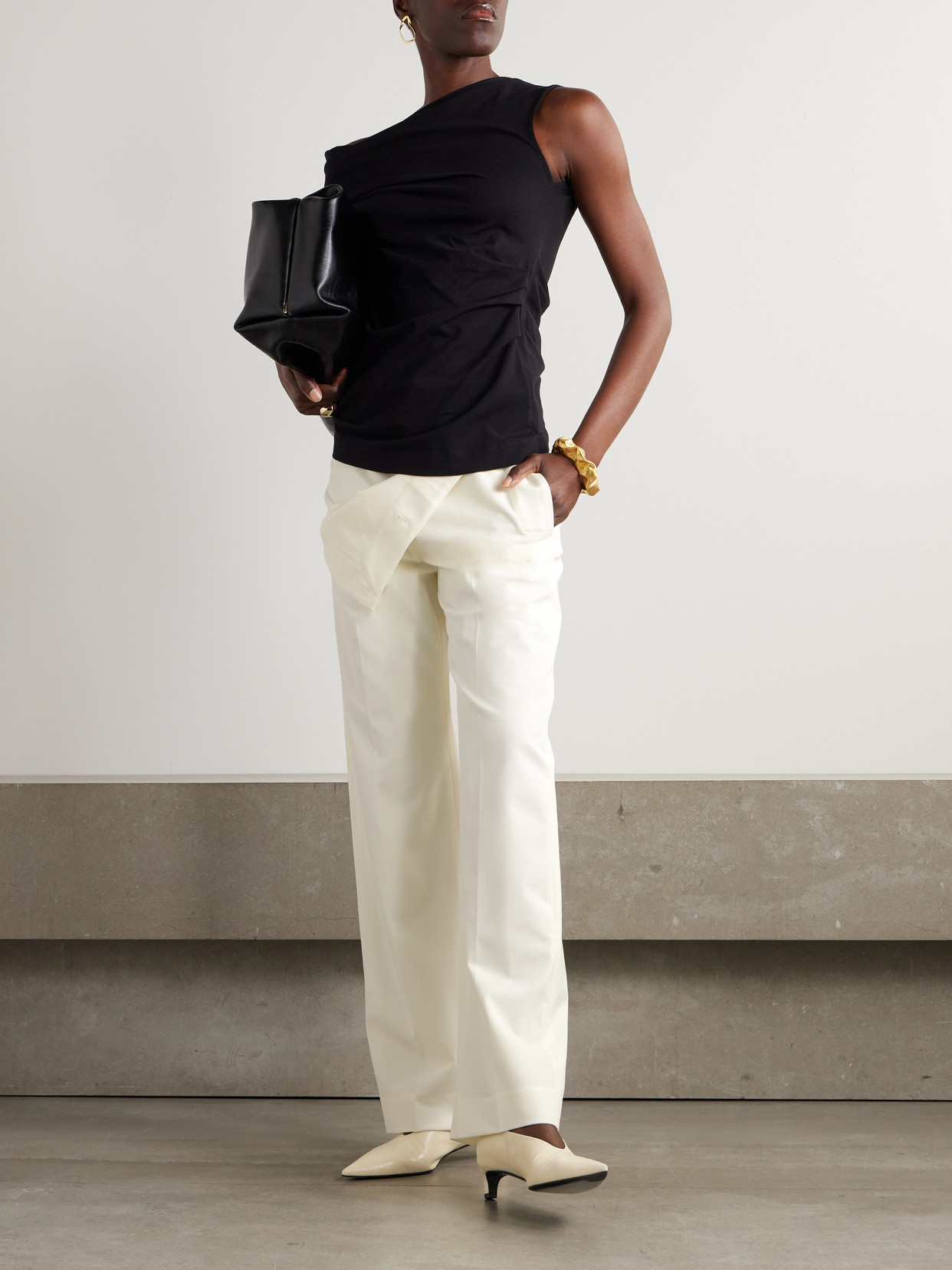 Proenza Schouler Oliver Button-embellished Wool-blend Gabardine Wide-leg Pants In Off-white
