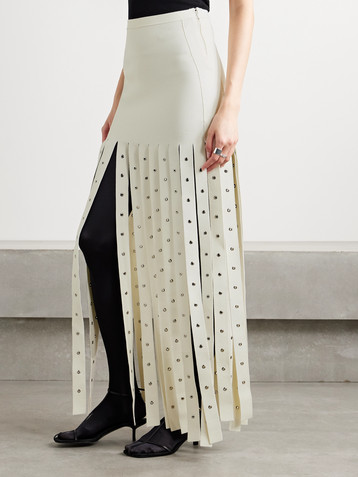 Proenza Schouler Effe eyelet-embellished fringed stretch-knit maxi skirt