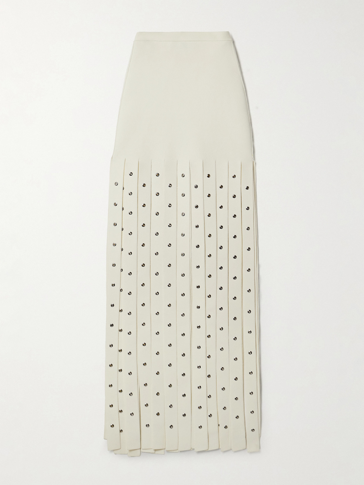 Proenza Schouler Effe Eyelet-embellished Fringed Stretch-knit Maxi Skirt In Ivory