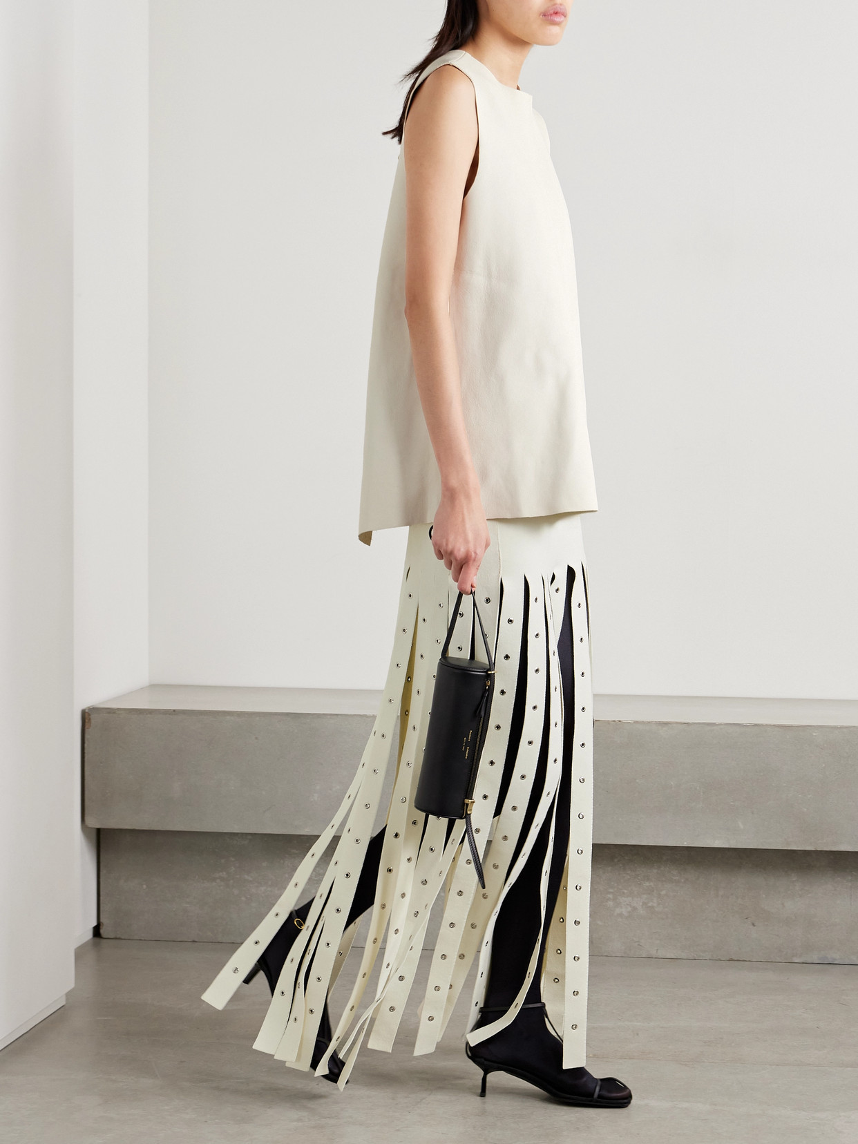 Effe Eyelet-Embellished Fringed Stretch-Knit Maxi