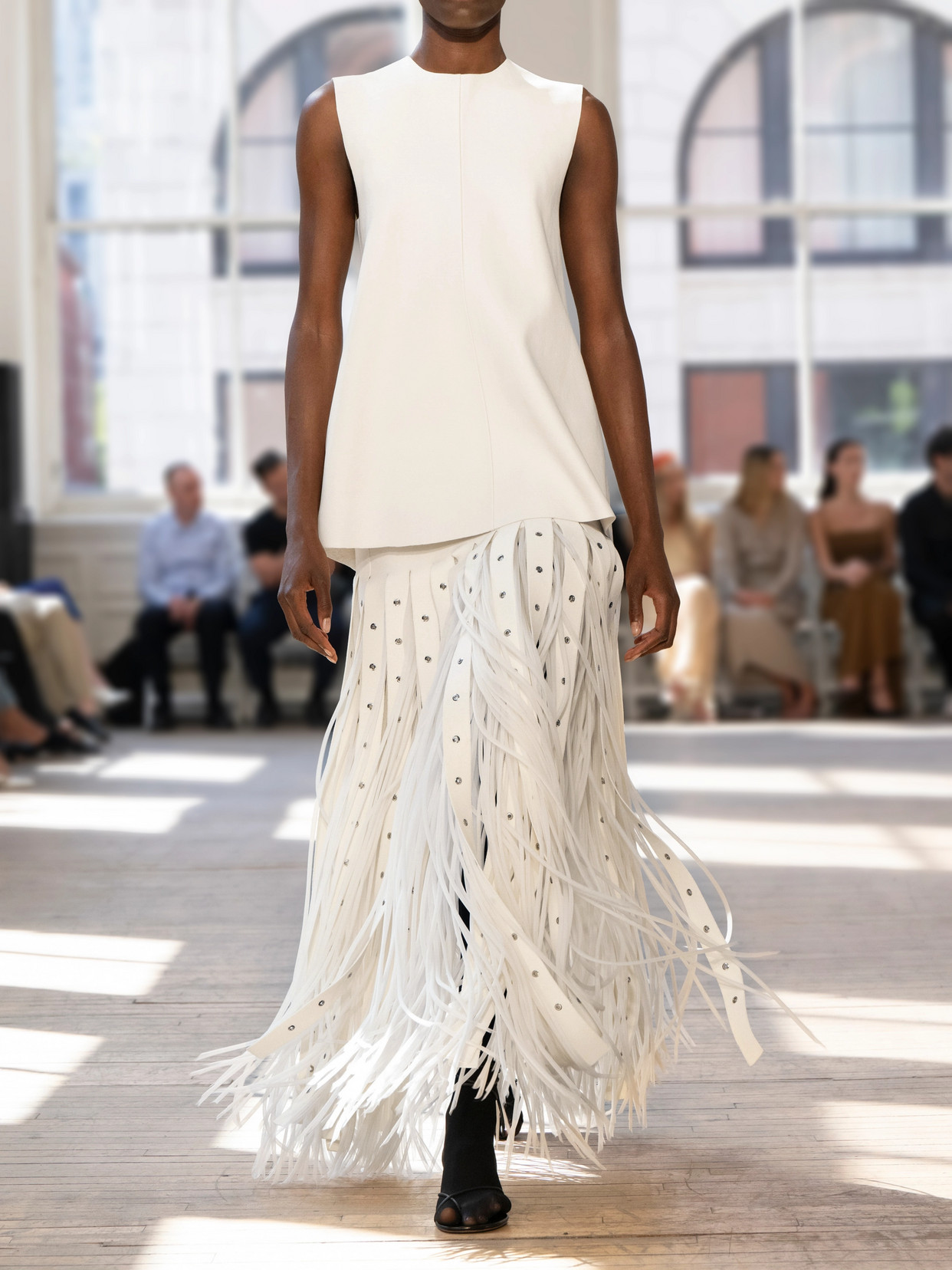 Effe Eyelet-Embellished Fringed Stretch-Knit Maxi