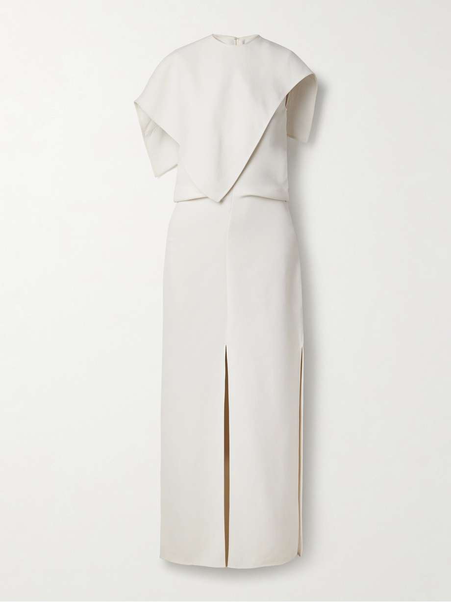 selene asymmetric draped stretch-crepe maxi dress