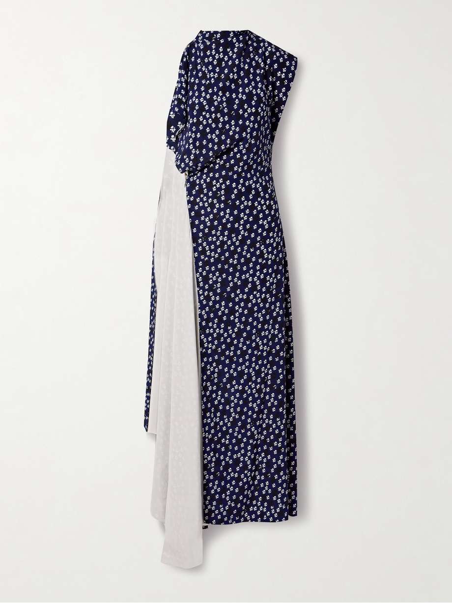 devyn asymmetric draped floral-print poplin maxi dress
