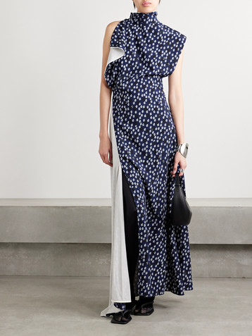 Proenza Schouler Devyn asymmetric draped floral-print poplin maxi dress