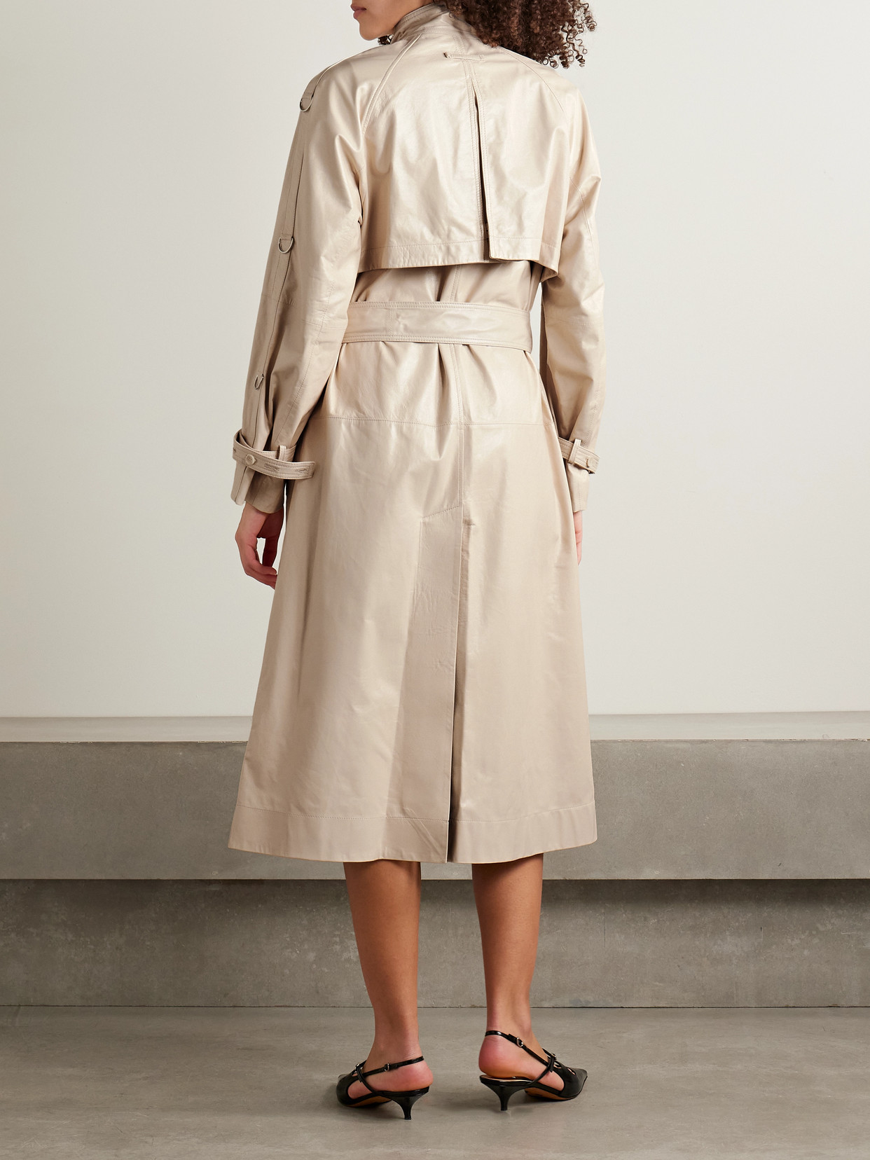PROENZA SCHOULER SABINA BELTED DOUBLE-BREASTED GLOSSED-LEATHER TRENCH COAT