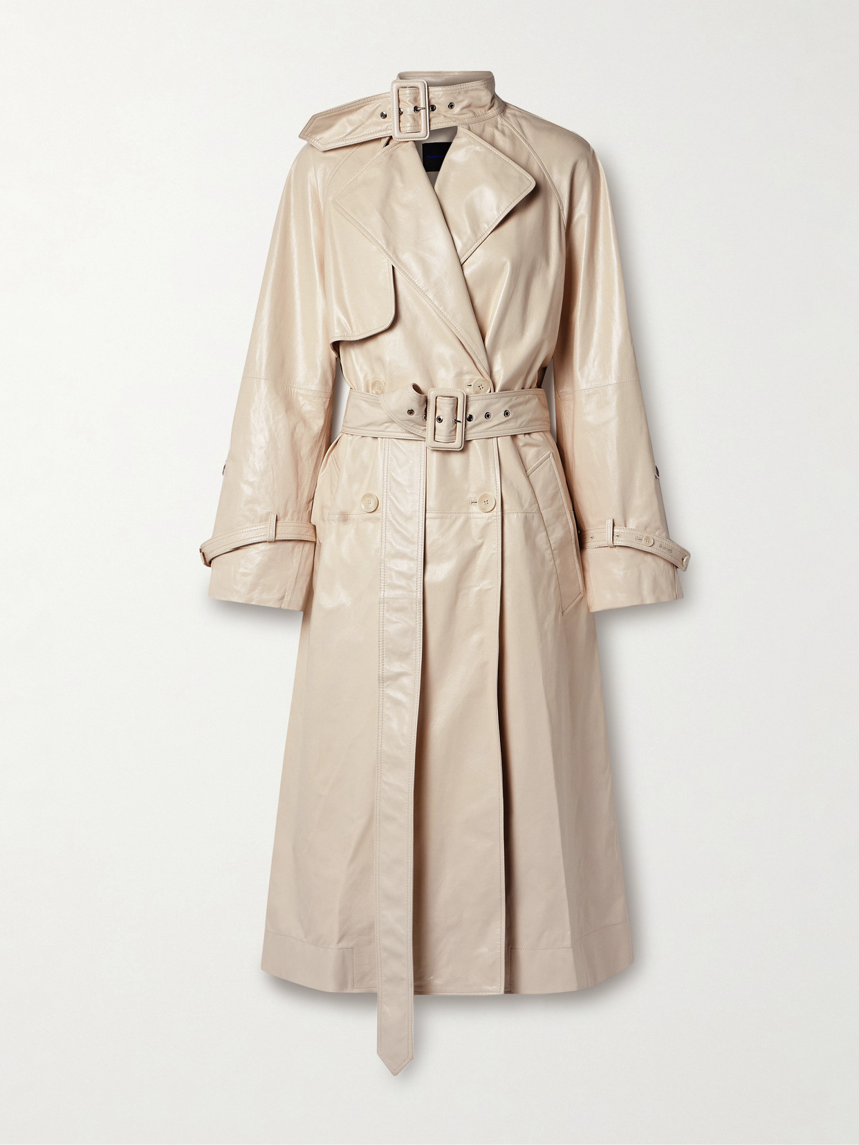 Proenza Schouler Sabina Belted Double-breasted Glossed-leather Trench Coat In Ecru