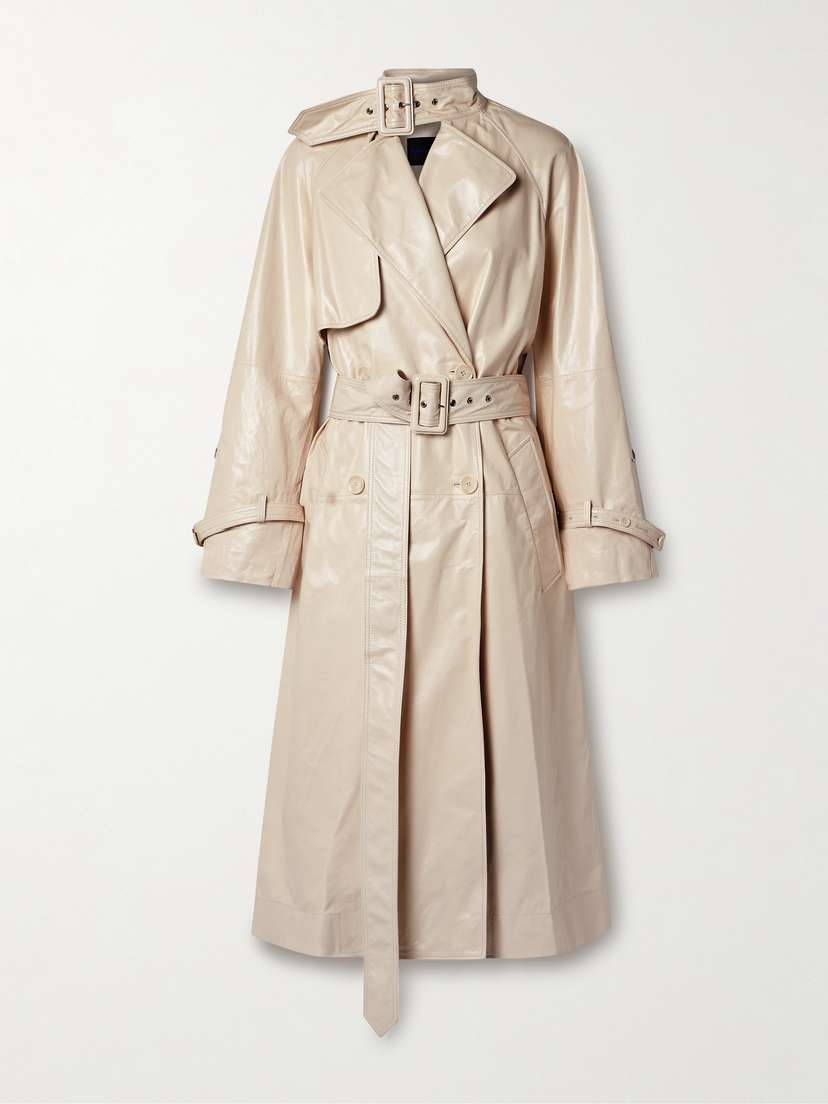 Proenza Schouler Sabina Belted Double-breasted Glossed-leather Trench Coat
