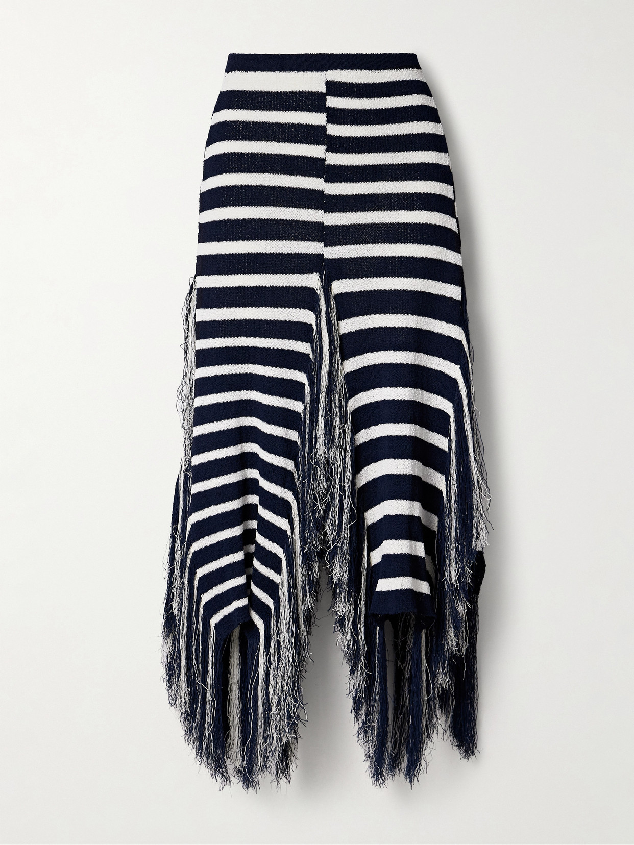 Proenza Schouler Yves Asymmetric Fringed Striped Knitted Maxi Skirt In Blue