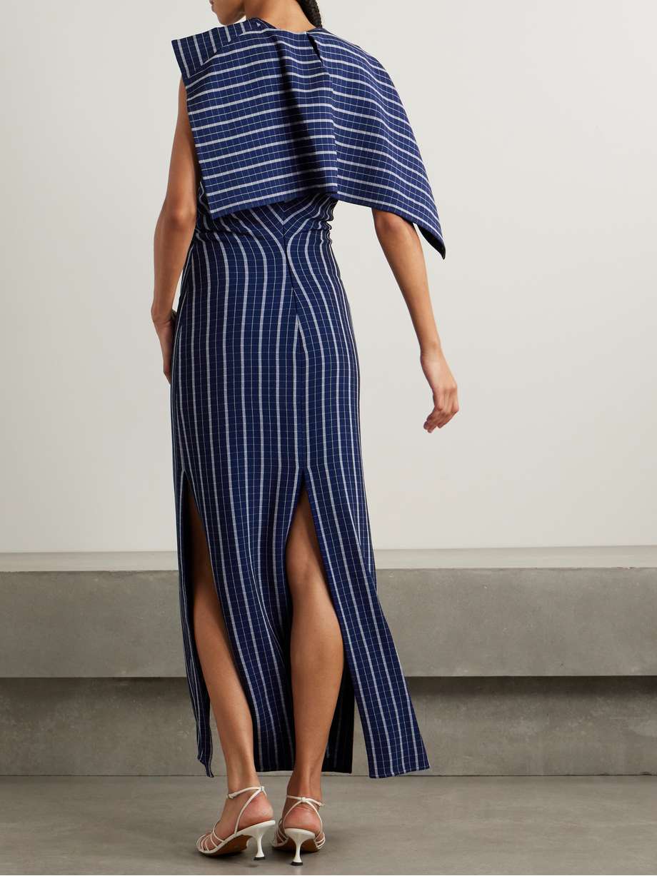selene asymmetric draped checked stretch-crepe maxi dress