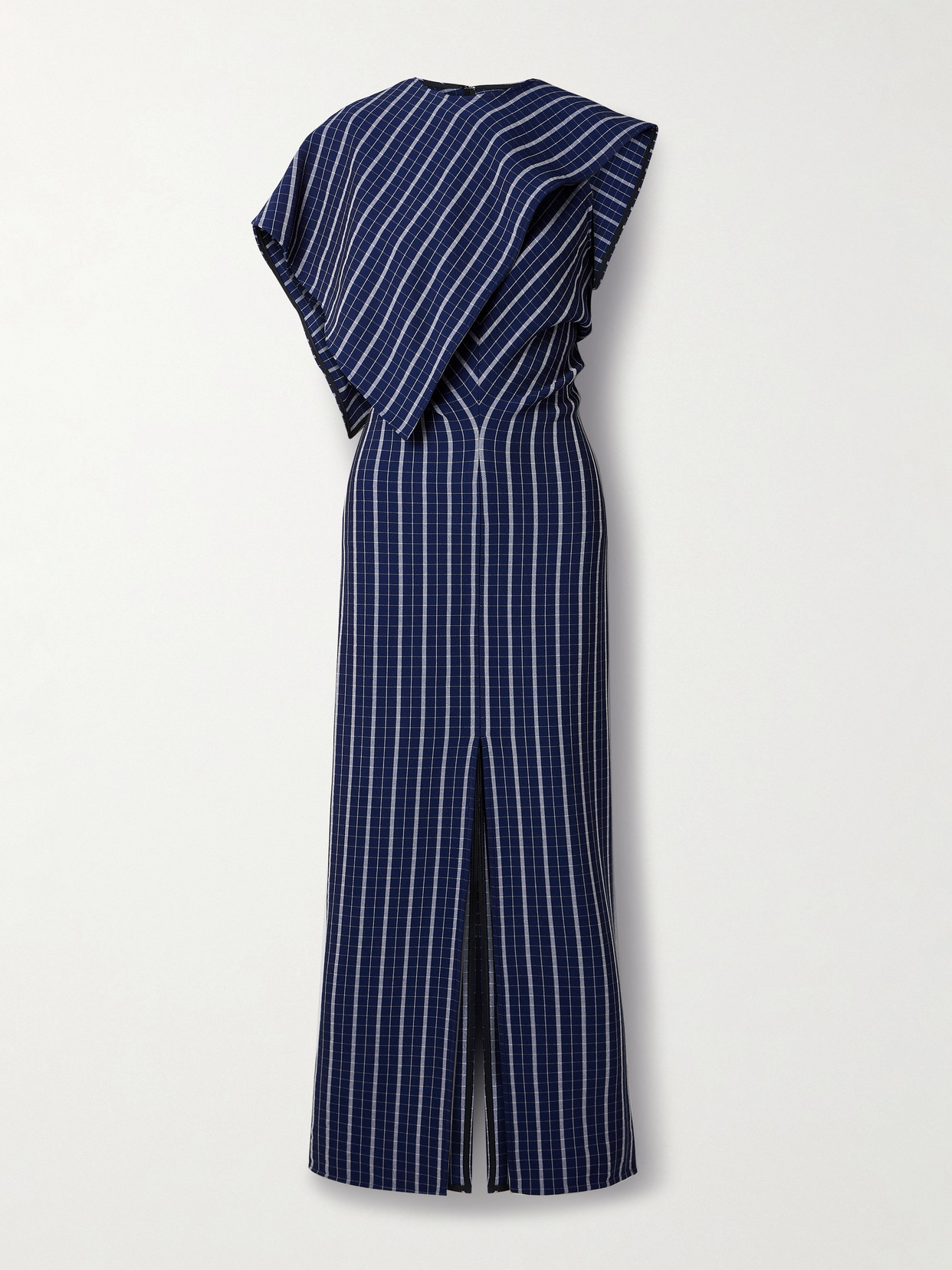 Proenza Schouler Selene Asymmetric Draped Checked Stretch-crepe Maxi Dress In Blue