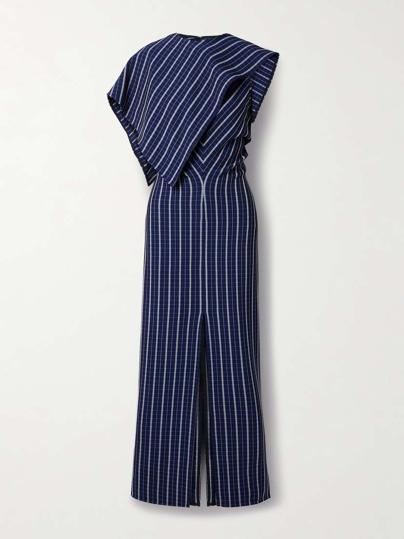 Proenza Schouler Selene Asymmetric Draped Checked Stretch-crepe Maxi Dress