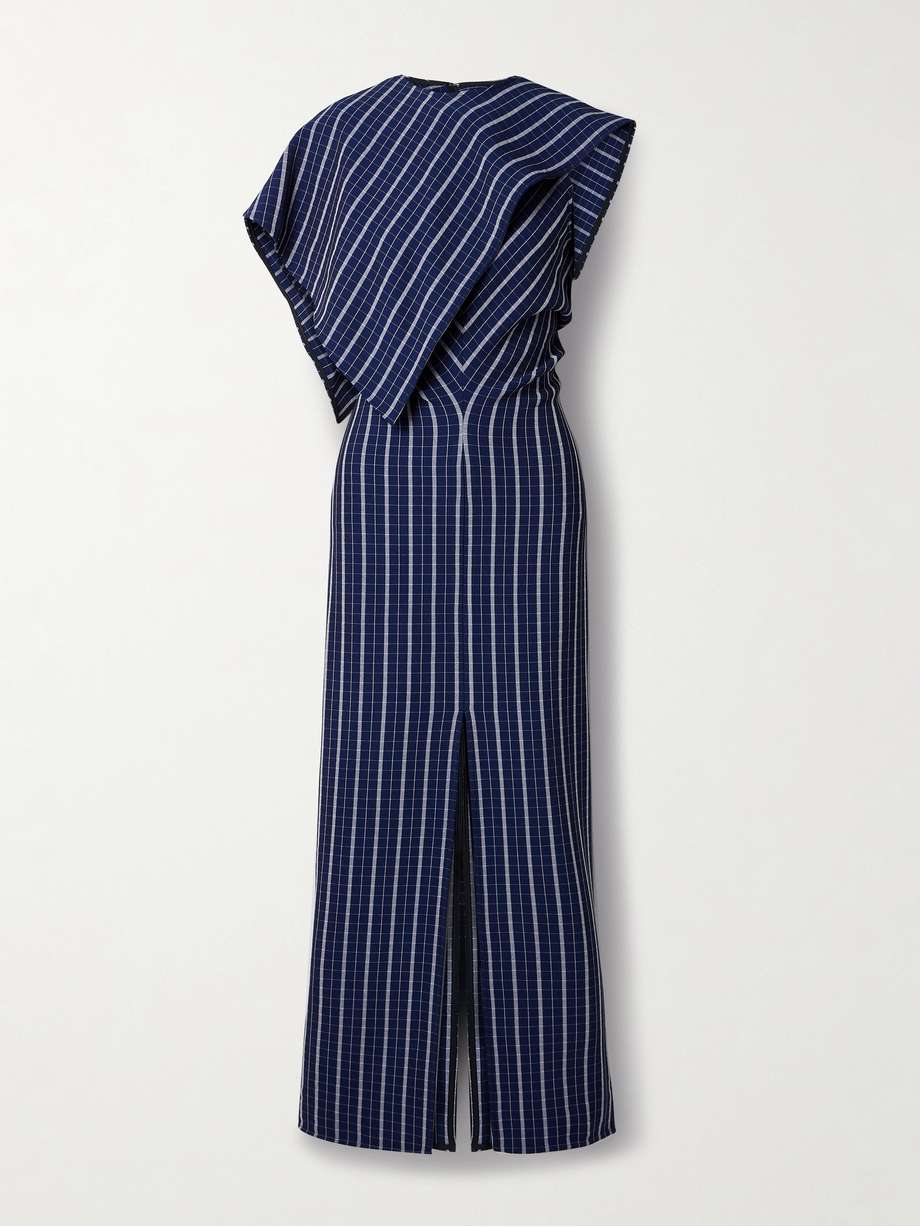 selene asymmetric draped checked stretch-crepe maxi dress