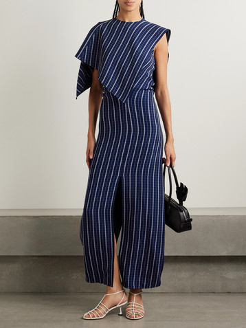 Proenza Schouler Selene asymmetric draped checked stretch-crepe maxi dress