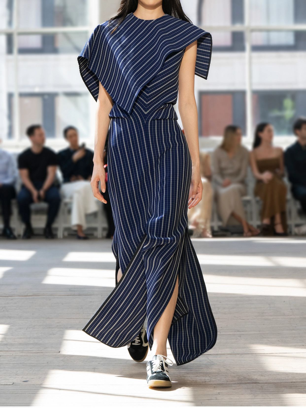 PROENZA SCHOULER SELENE ASYMMETRIC DRAPED CHECKED STRETCH-CREPE MAXI DRESS