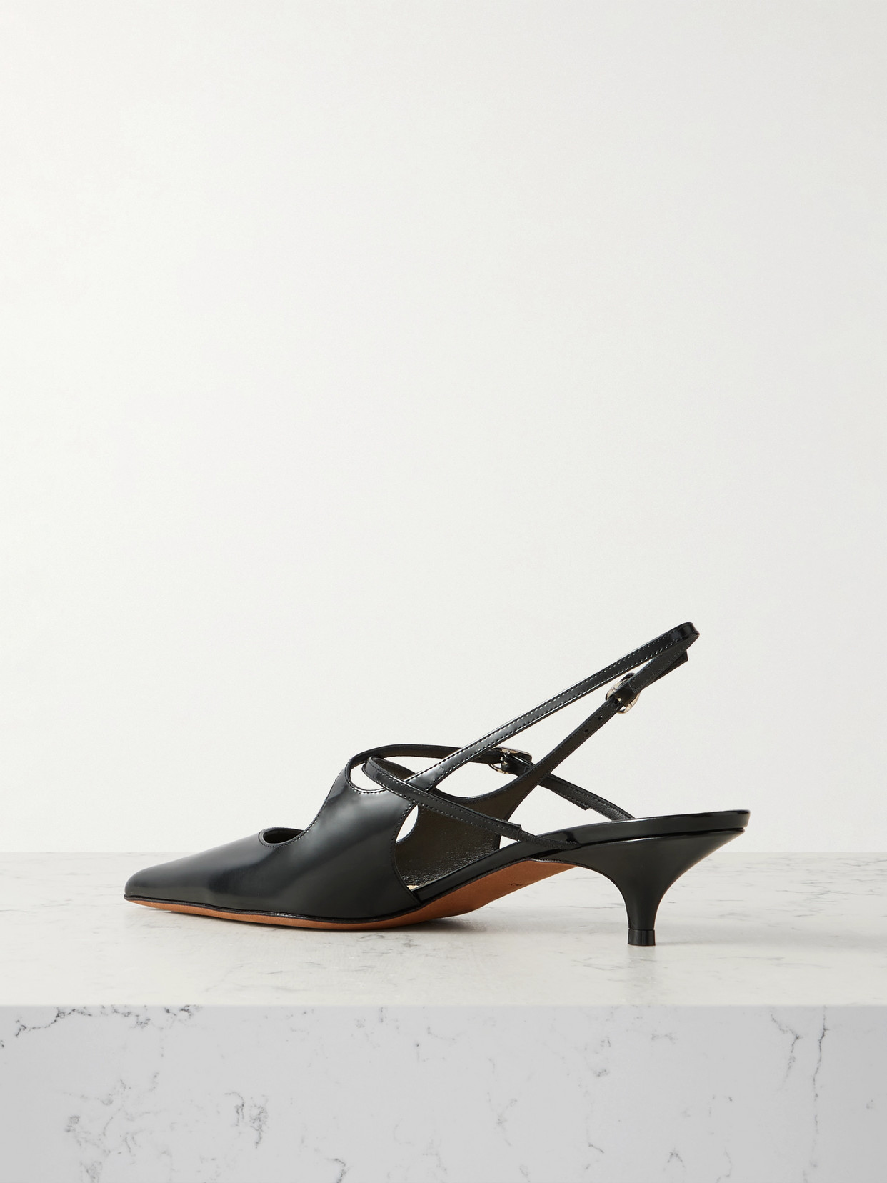 Proenza Schouler Slash Patent-leather Slingback Point-toe Pumps In Black
