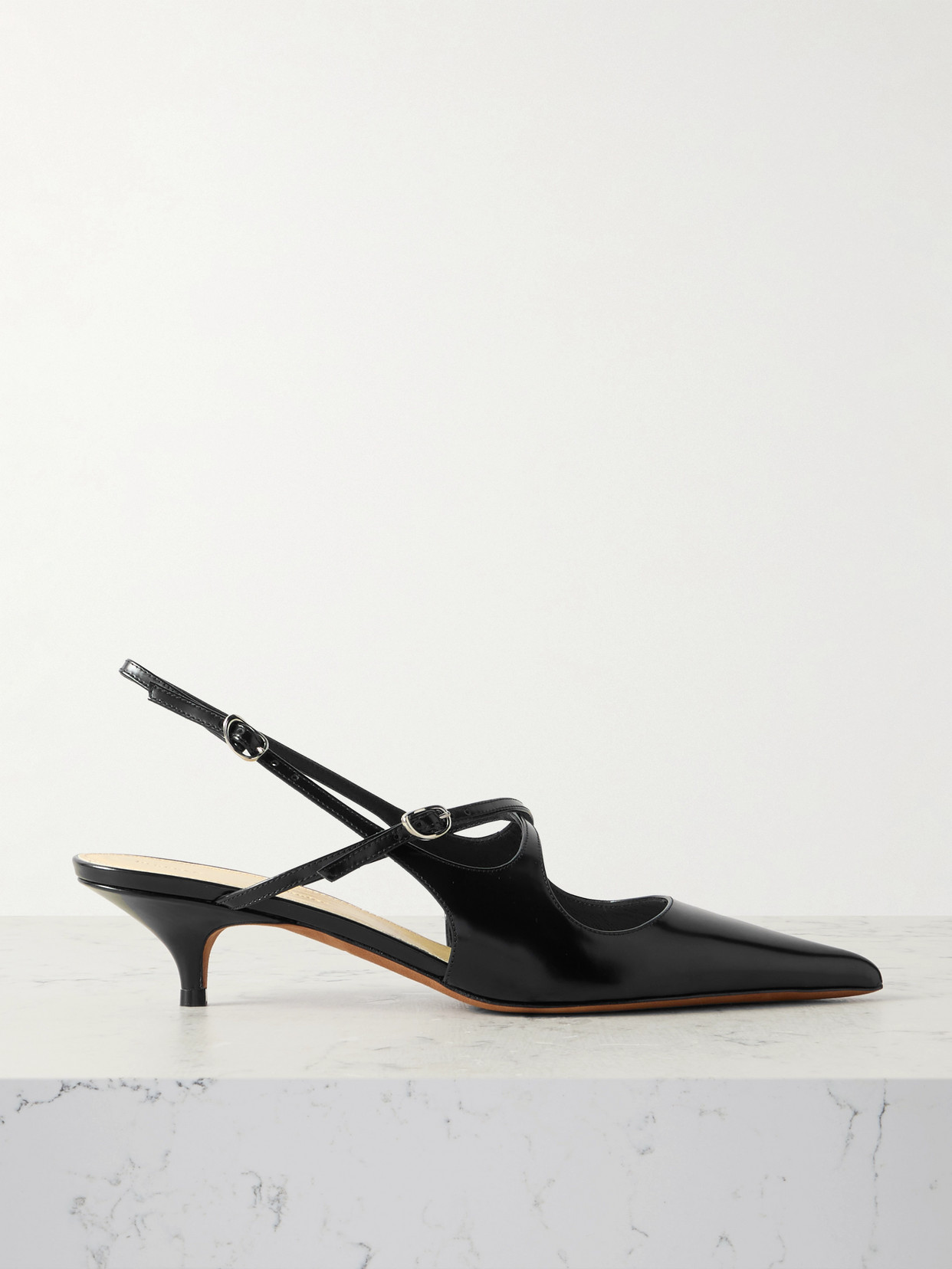 Proenza Schouler Slash Patent-leather Slingback Point-toe Pumps In Black
