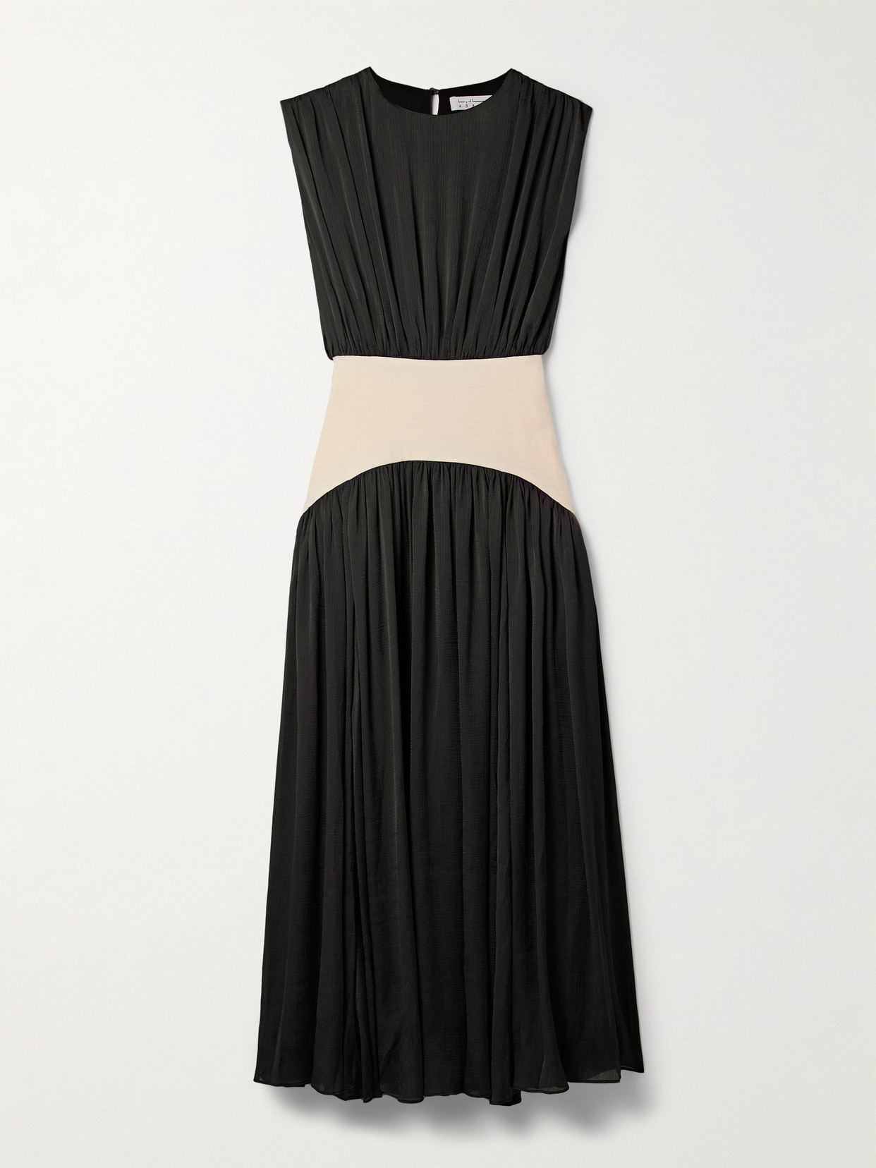 Abadia Suri Paneled Twill And Crinkled-voile Maxi Dress In Black