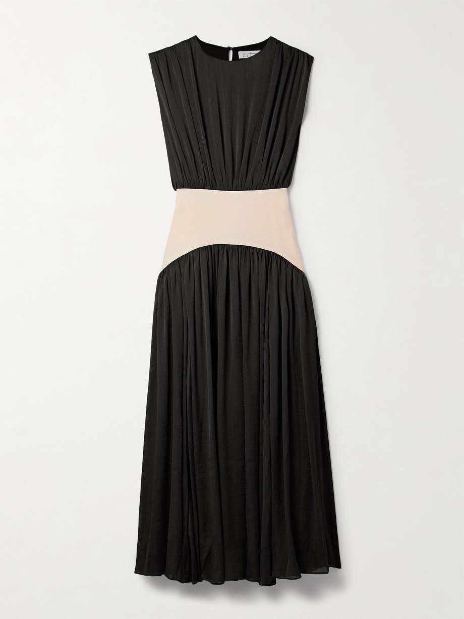 suri paneled twill and crinkled-voile maxi dress