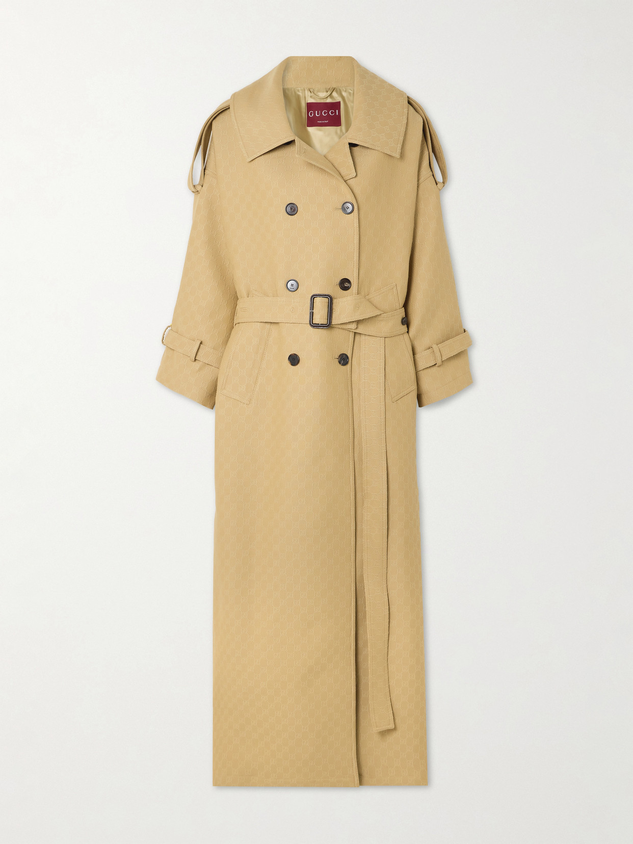 Gucci Beige Double-breasted Oversize Coat With Dropped Shoulders And Rear Single Vent In Gg Canvas W In Multicolor