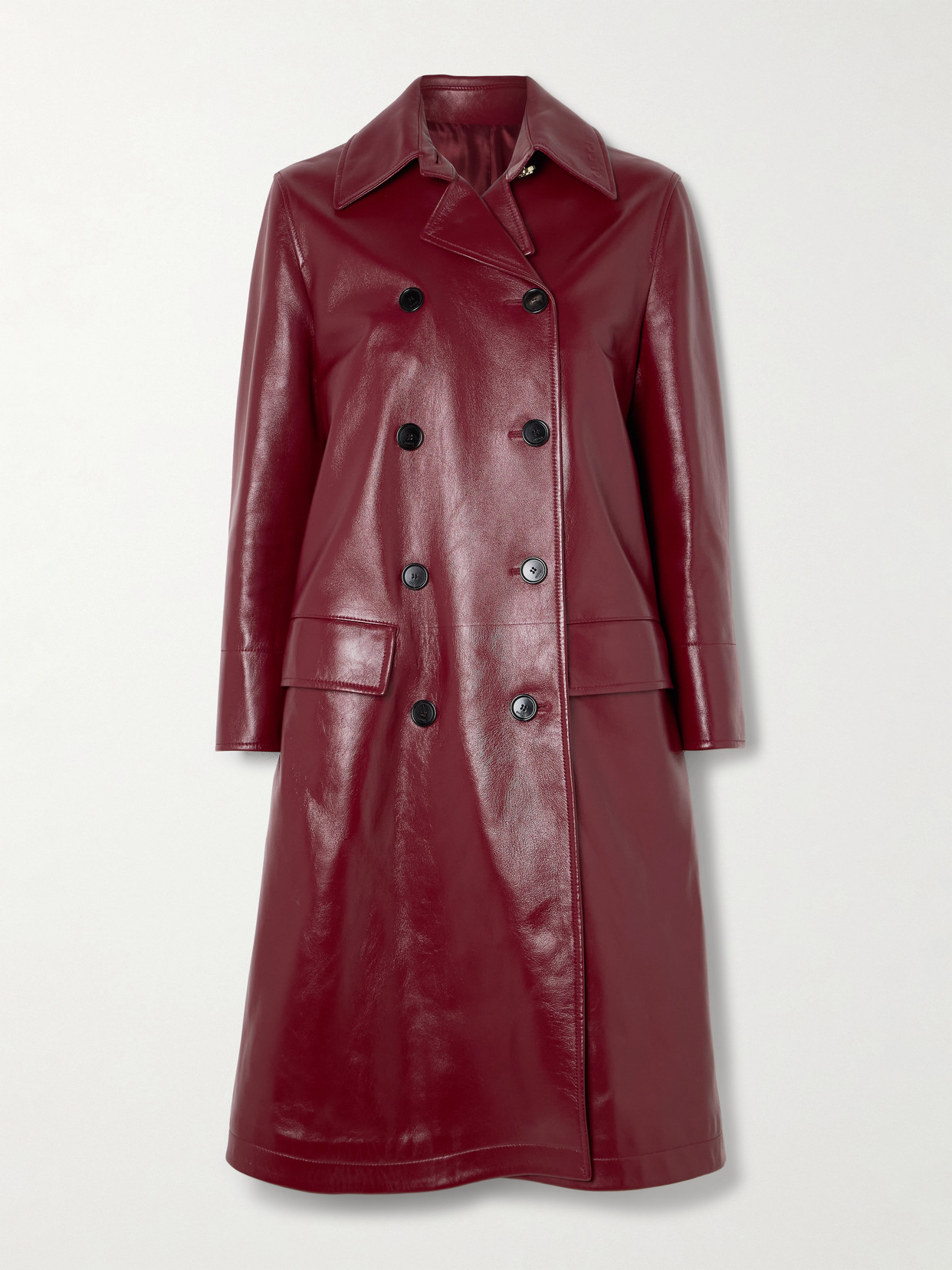 Gucci Womens Rosso Ancora Double-breasted Two-flap-pockets Leather Coat In Red