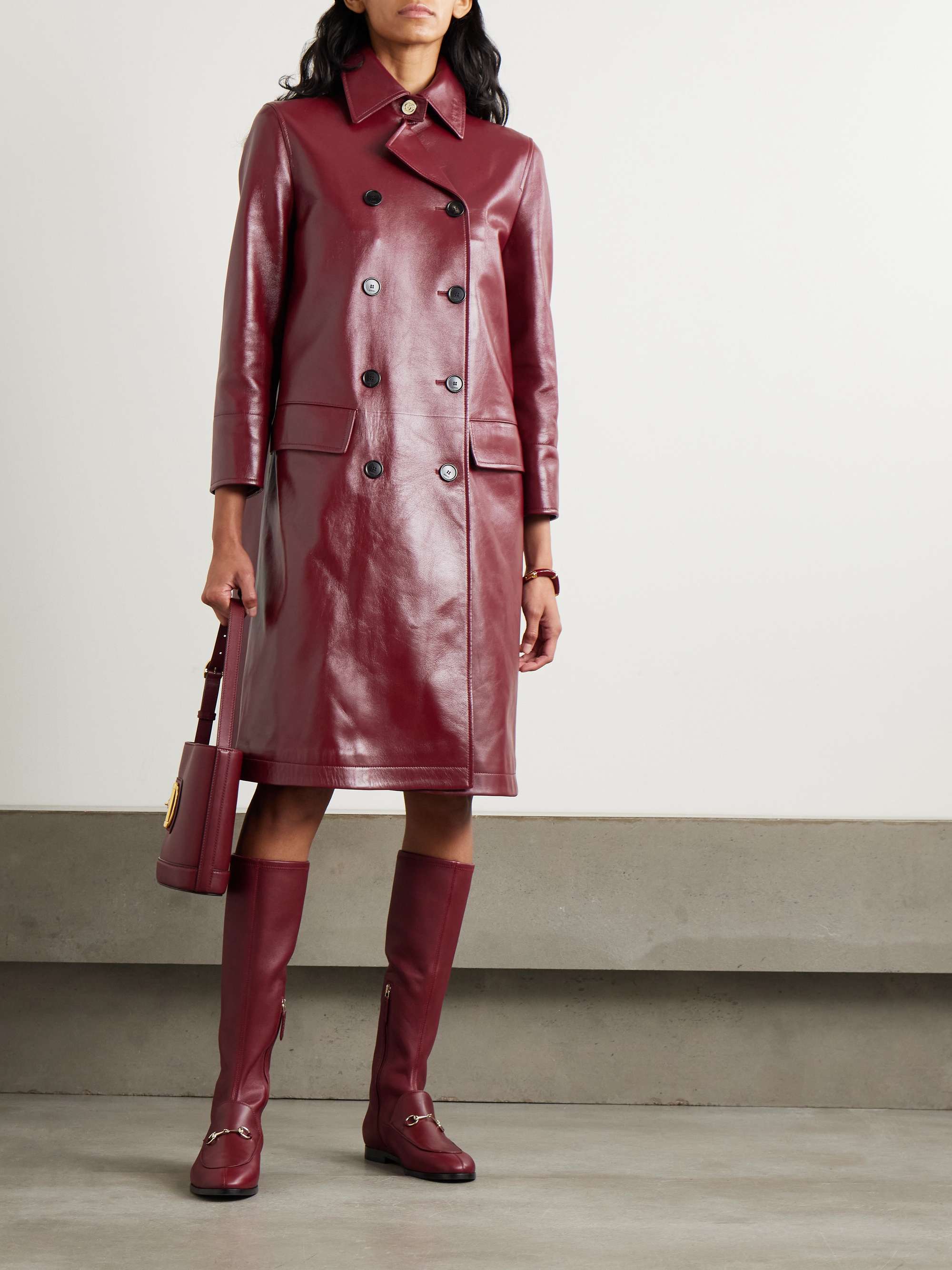 GUCCI Double-breasted glossed-leather trench coat | NET-A-PORTER GUCCI Double-breasted glossed-leather trench coat | NET-A-PORTER