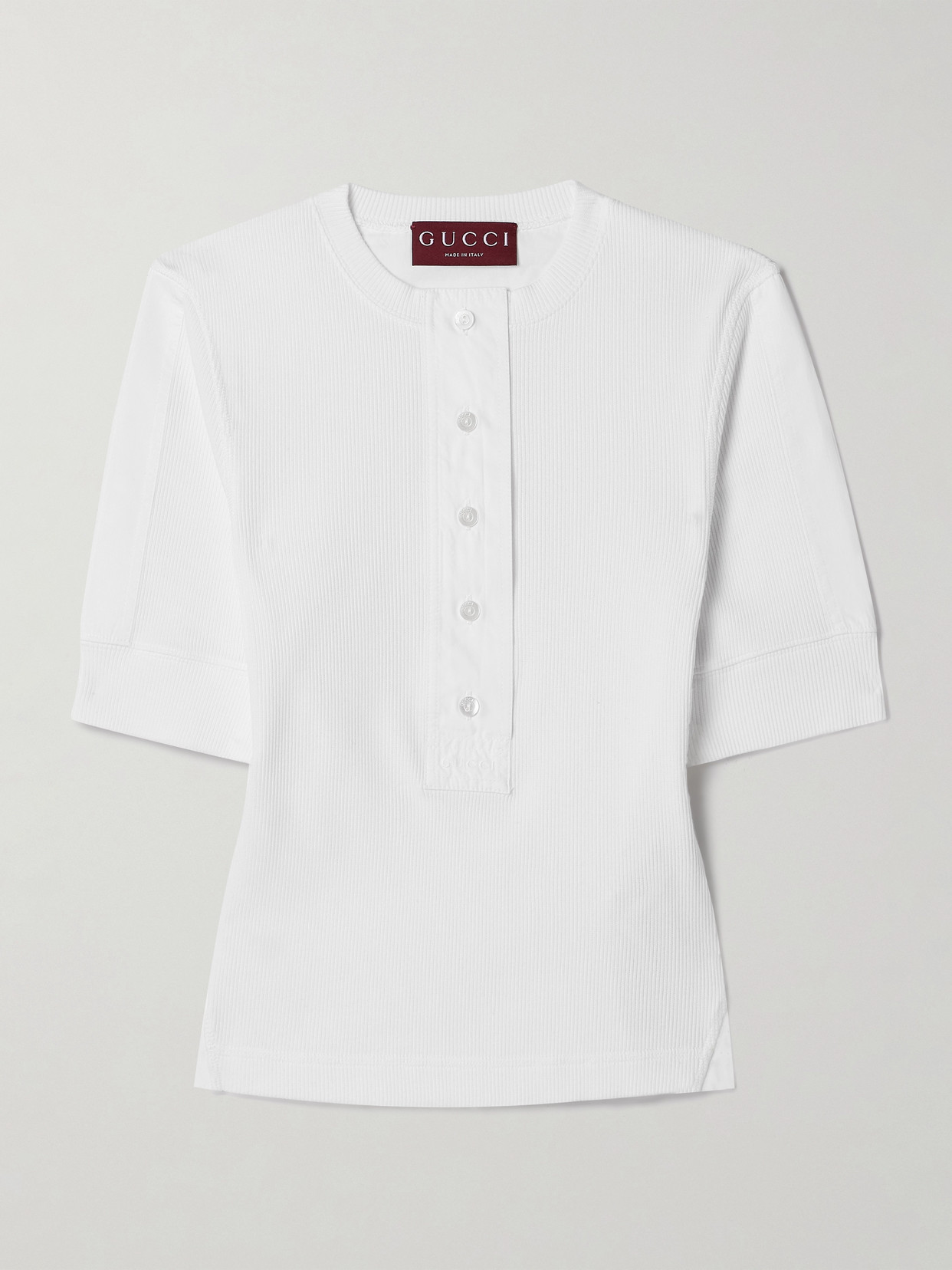 Gucci - Cotton-poplin Trimmed Ribbed Cotton-blend Top - White