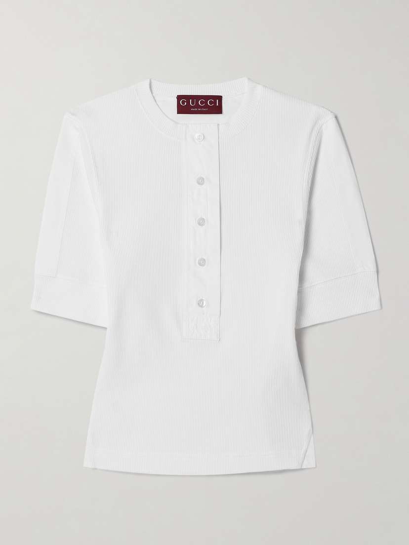 Gucci Cotton-poplin Trimmed Ribbed Cotton-blend Top
