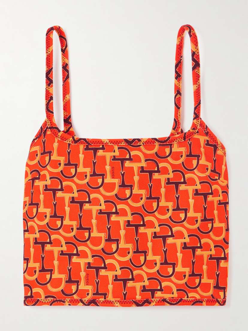 Gucci Cropped Printed Cotton-twill Top