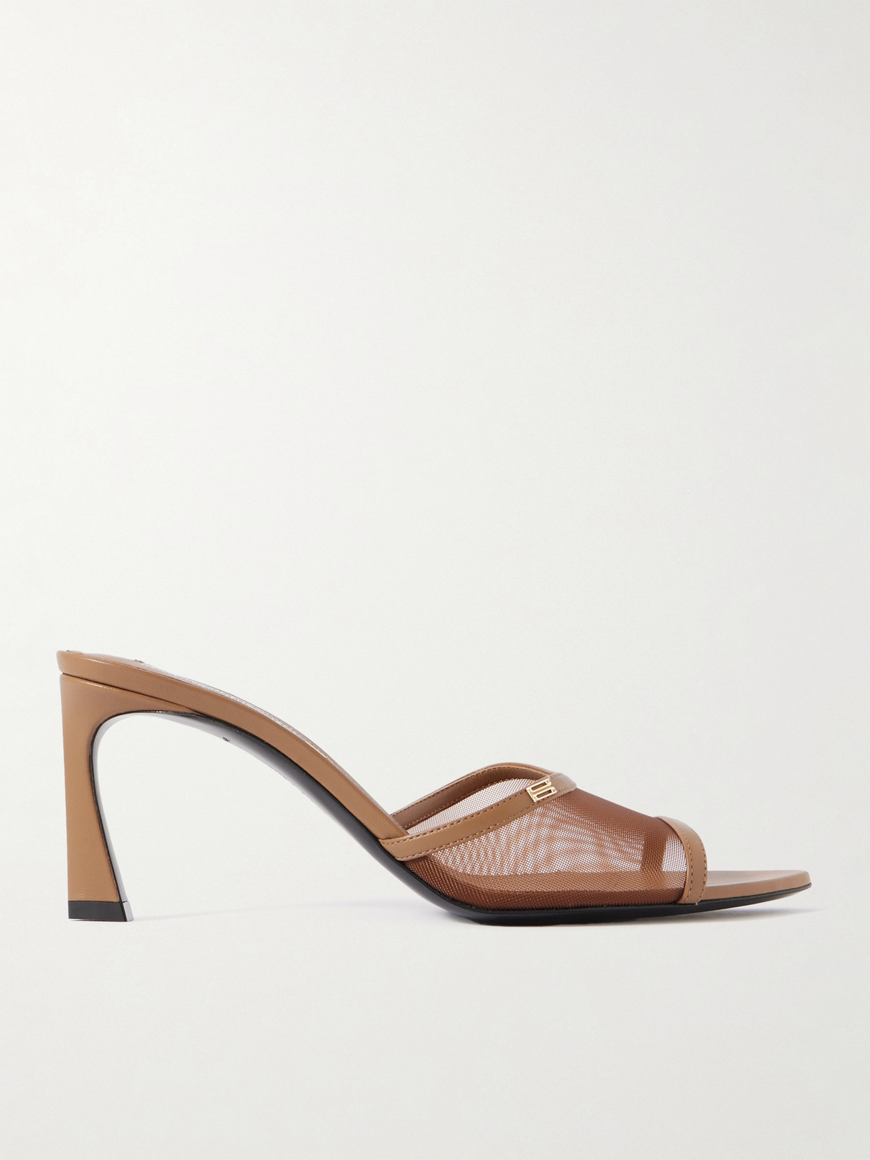 Victoria Beckham Embellished Leather-trimmed Mesh Mules In Brown