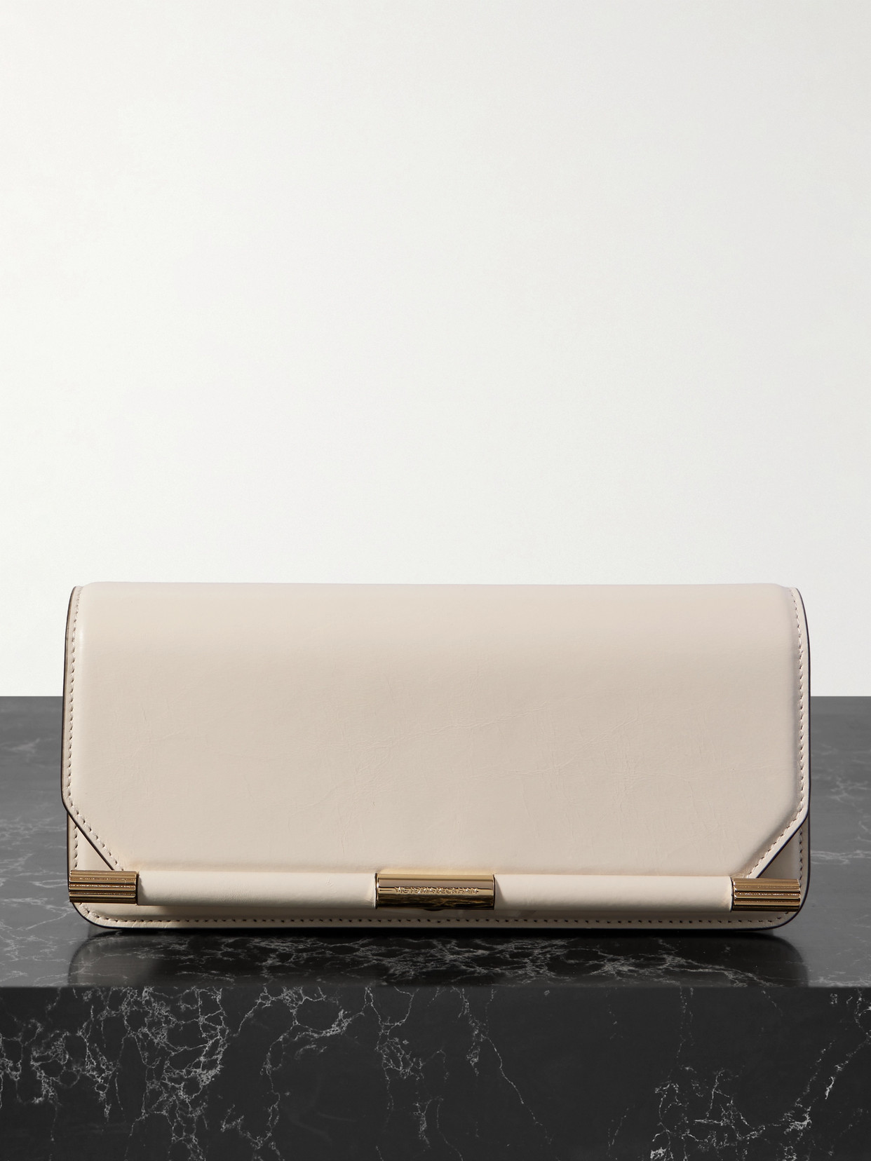 Victoria Beckham 202 Crinkled-leather Clutch In Ivory