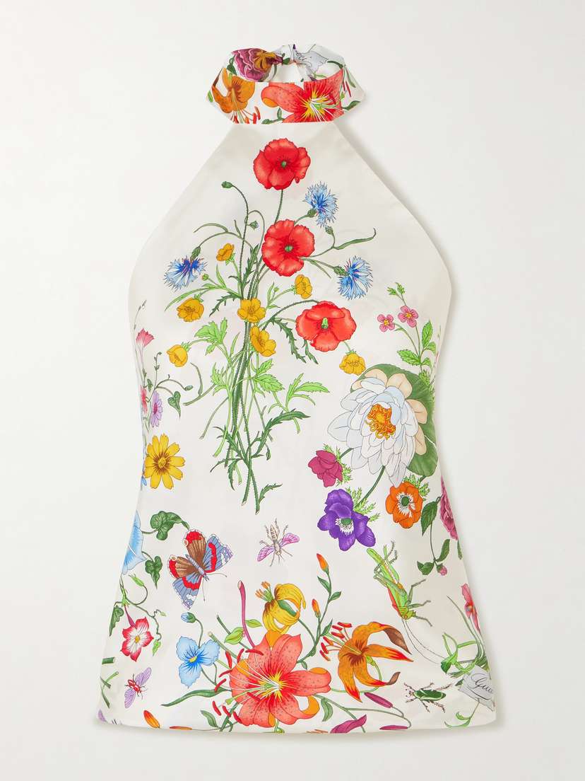 Gucci Print Silk-twill Halterneck Top