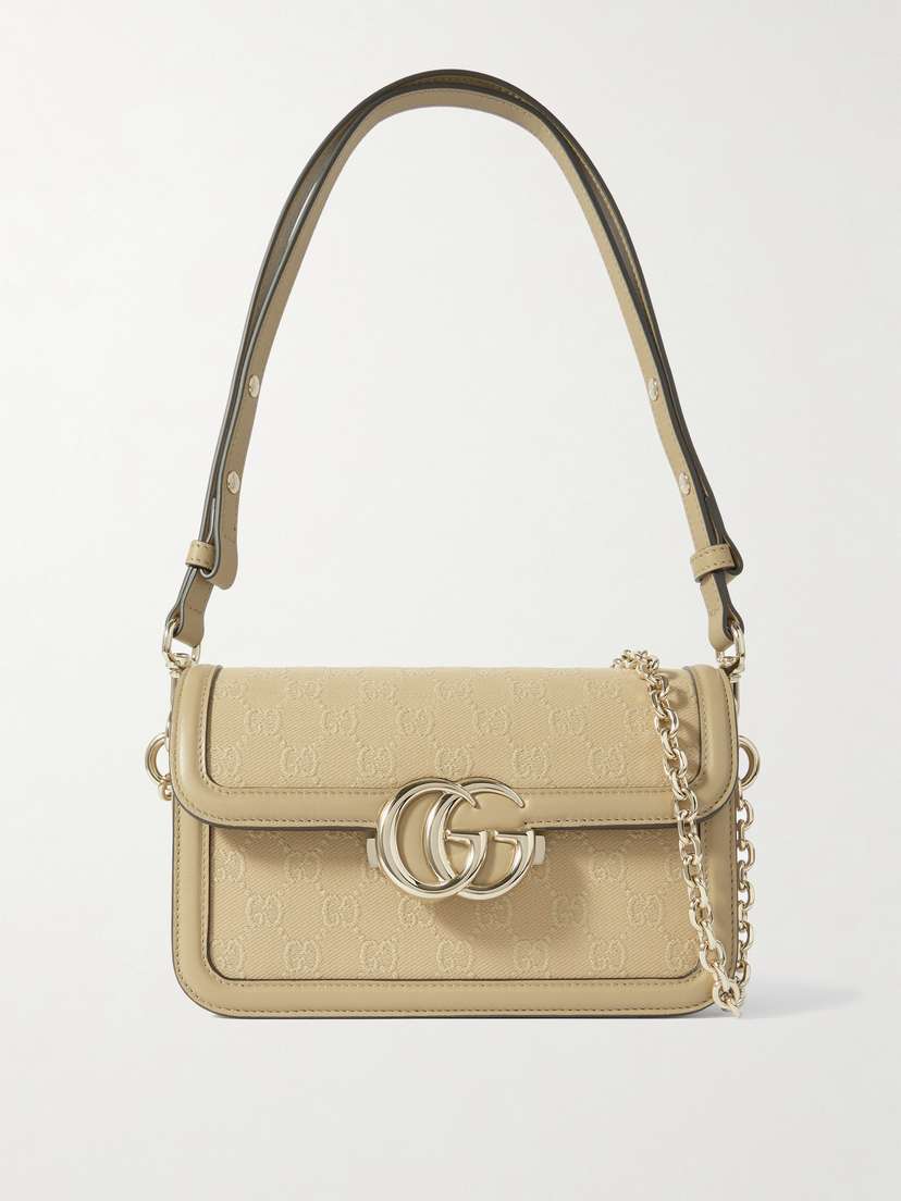 Gucci Leather-trimmed Canvas-jacquard Shoulder Bag
