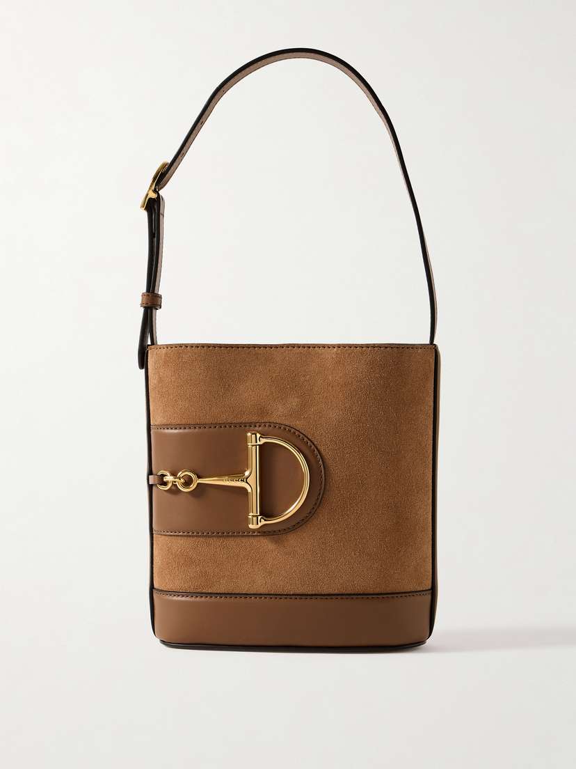 Gucci 73 Mini Horsebit-embellished Leather-trimmed Suede Bucket Bag