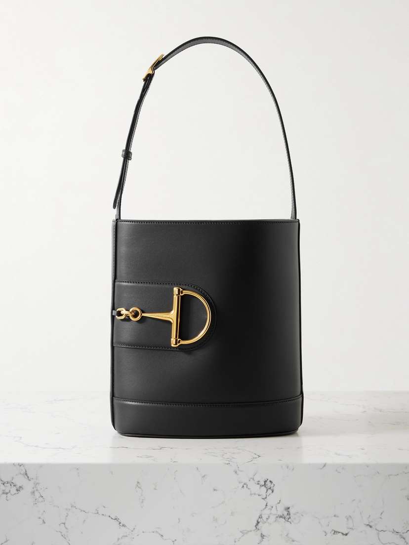 Gucci 73 Small Horsebit Embellished Leather Bucket Bag