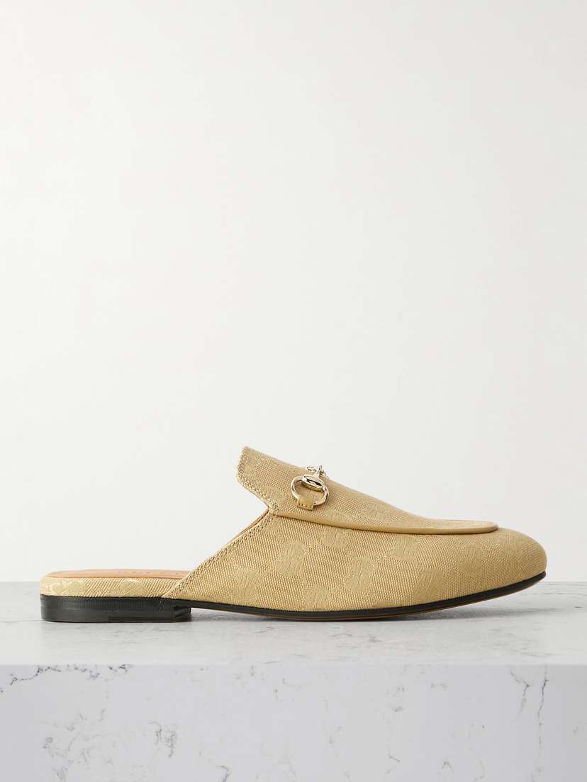 Gucci Princetown Horsebit-embellished Leather-trimmed Canvas-jacquard Slippers